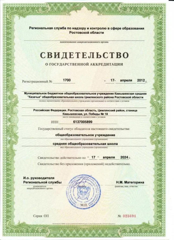 Свидетельство об аккредитации
